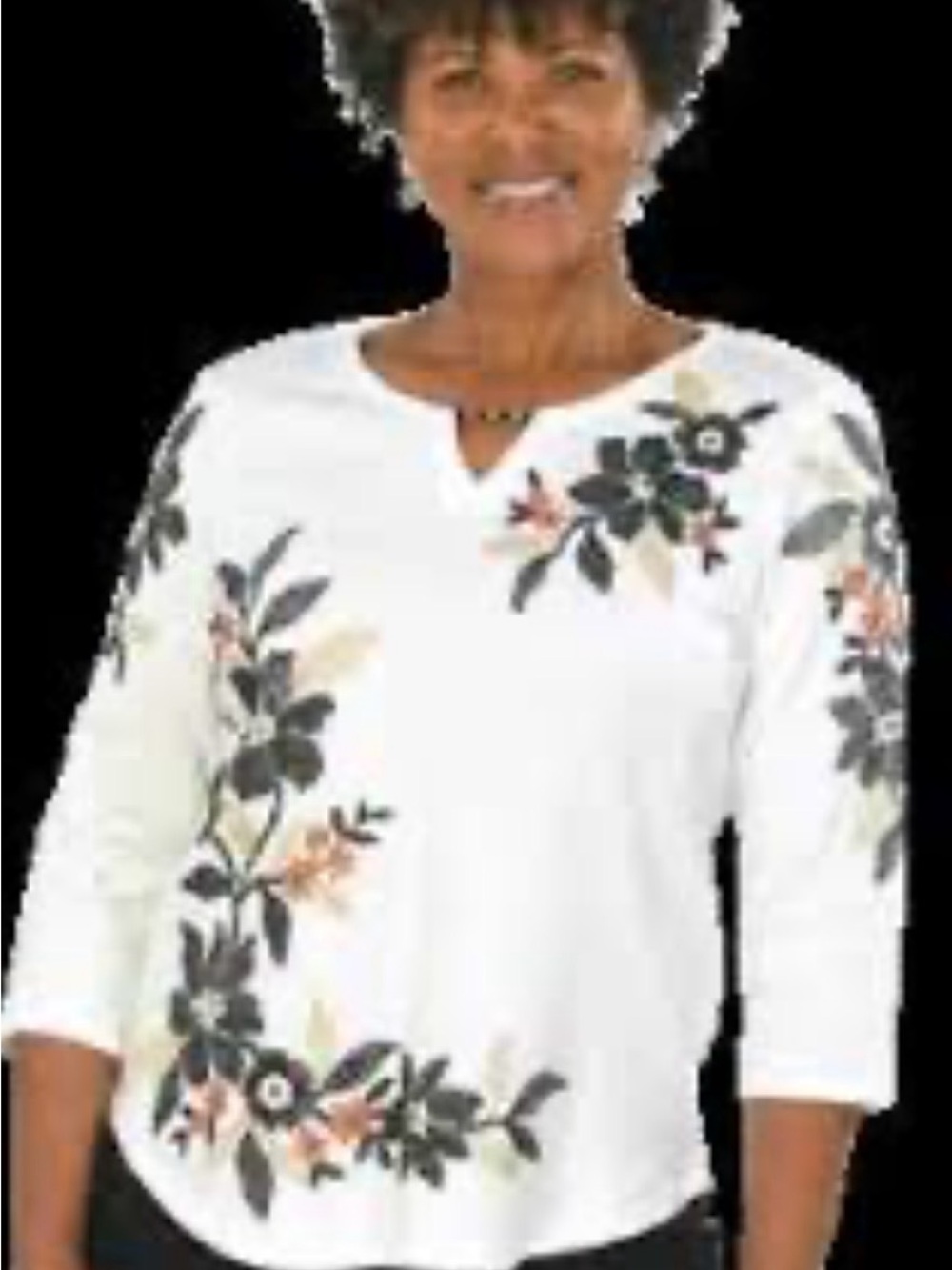 Floral Embroidered White Women's Top XL